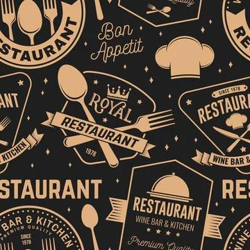 Restaurant seamless pattern or background. Vector Illustration. Fabric, texti Stock Illustration