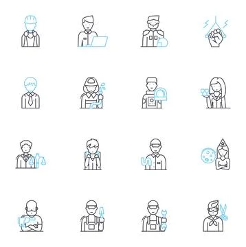 Restaurant server linear icons set. Hospitality, Communication, Attentiveness イラスト素材