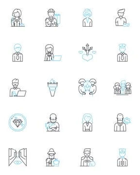 Restaurant server linear icons set. Hospitality, Communication, Attentiveness Stock Illustration