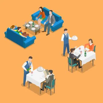 Restaurant service isometric flat vector concept. Stock Illustration