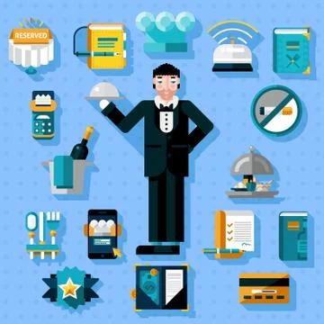 Restaurant Services Icons Set Stock Illustration