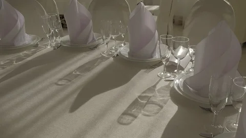 Restaurant serving. plates forks glasses for water and liquor Stock Footage 129086284