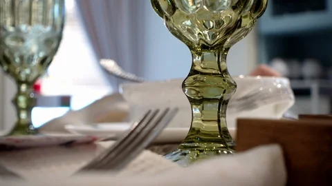 Restaurant setting close-up glass Stock Footage 108362798