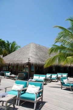 Restaurant setting in maldives Stock Photos