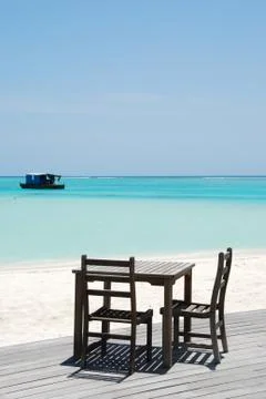 Restaurant setting in maldives Stock Photos