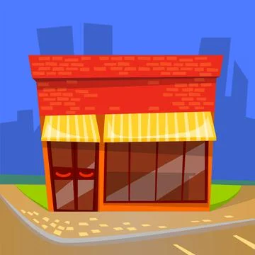 Restaurant with Skyscraper View, Red Cafe Vector Ilustración de archivo