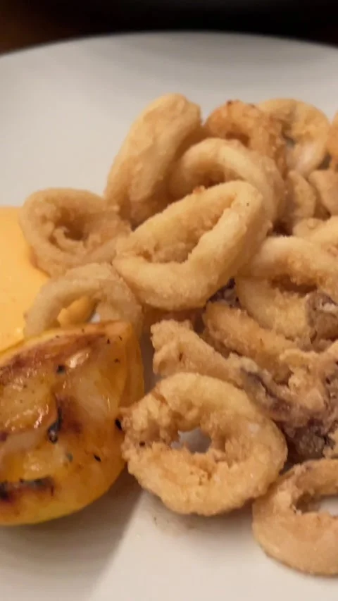 Restaurant squid rings raw meat salads tartare Basturma Stock Footage 295553651