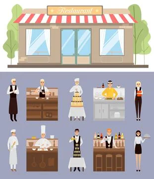 Restaurant staff cafe kitchen worker crew vector Ilustración de archivo