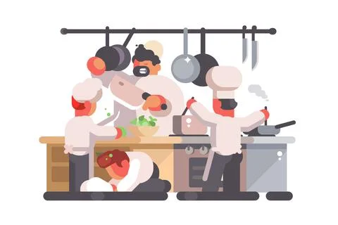 Restaurant Staff Working in Kitchen Stock Illustration