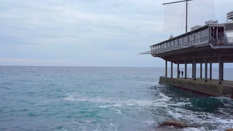 Restaurant standing on columns on the old pier Stock Footage 143803214