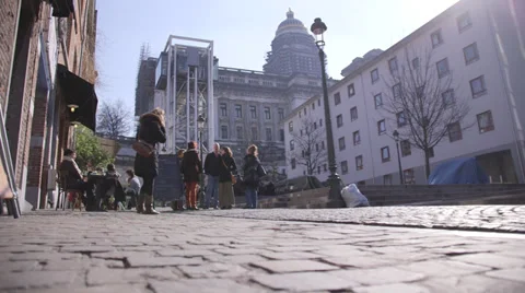 Restaurant street in Brussels Stock Footage 37398985