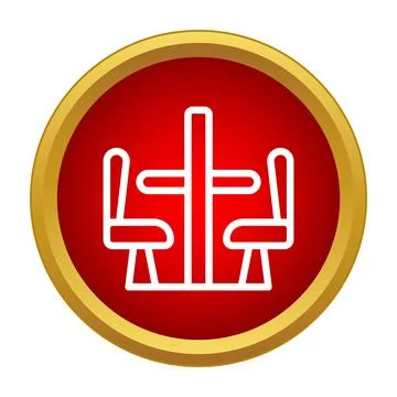 Restaurant table and chairs icon in gold frame Stock Illustration