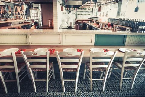 Restaurant with table and tableware Фото