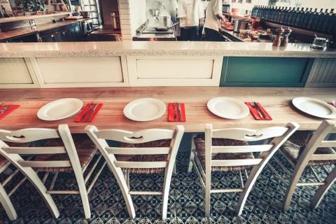 Restaurant with table and tableware Stock Photos