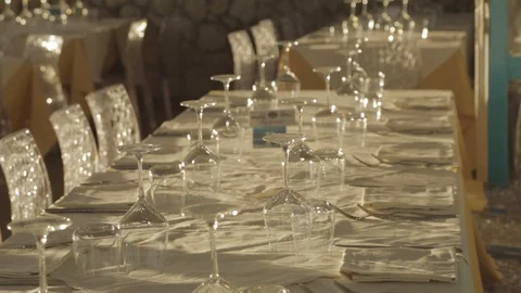 Restaurant table with background sunset landscape Stock Footage 88170896