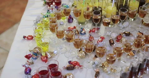 Restaurant. Table. Buffet. Drinks. Video stock 51448289