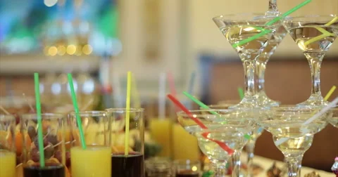 Restaurant. Table. Buffet. Drinks. Video stock 51448423
