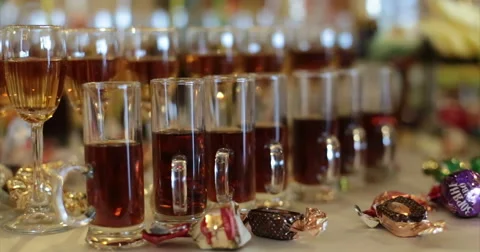 Restaurant. Table. Buffet. Drinks. Wine. Video stock 51448281