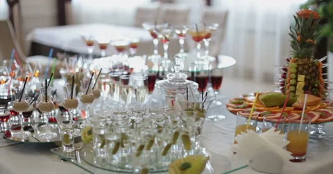 Restaurant. Table. Buffet. Fruits. Drinks. Stock Footage 51448233