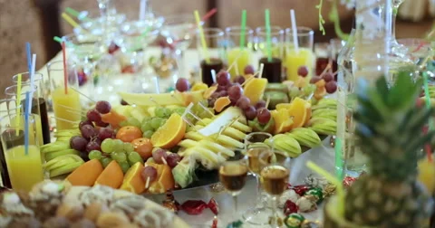 Restaurant. Table. Buffet. Fruits. Video stock 51448354