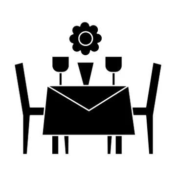 Restaurant table with chairs icon, vector illustration, black sign on isolated Stock Illustration