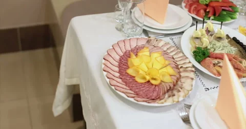 Restaurant. Table. Food. Video stock 51447831