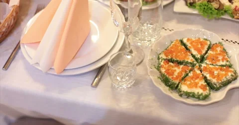 Restaurant. Table. Food. Red caviar. Stockbeeldmateriaal 51447653