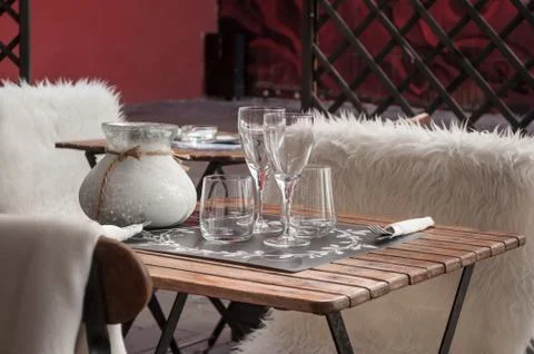 Restaurant table in outdoor Stock Photos