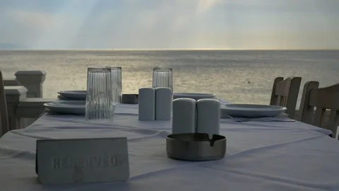 Restaurant table by the sea Stock Footage 89589488