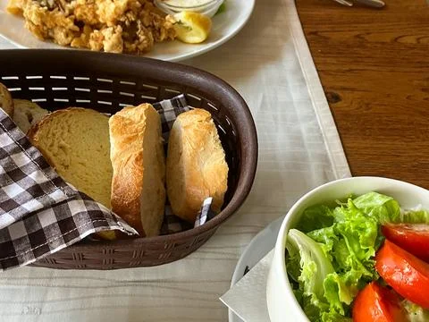 Restaurant Table with Served Meal 库存照片