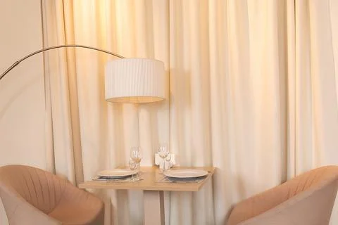 Restaurant table served for two Stock Photos