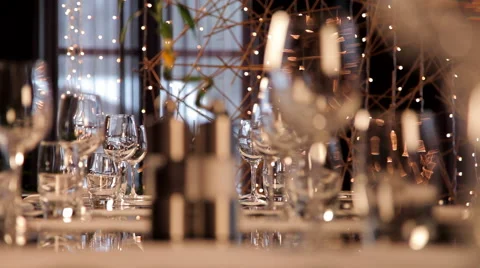 Restaurant Table Set for Many Persons Stock Footage 50362747