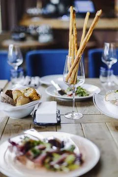 Restaurant table set Foto stock