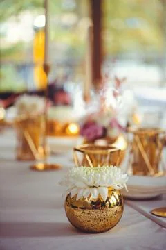 Restaurant table setout with white plates and silverware. Stock Photos