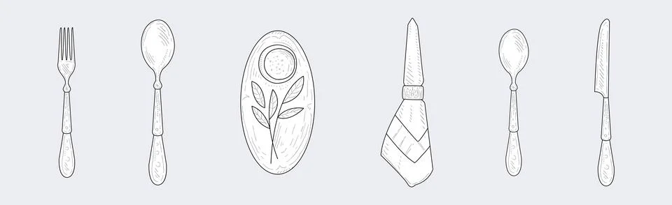 Restaurant Table Setting and Plating Items Vector Set Stock Illustration