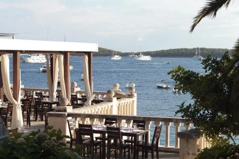 Restaurant table by the summer evening Fotos Stock