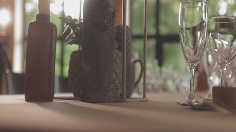 Restaurant table Table decorations Glasses 스톡 동영상 233365218