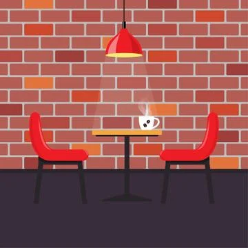 Restaurant table with two chairs and cup of coffee on it. Table in cosy resta Stock Illustration