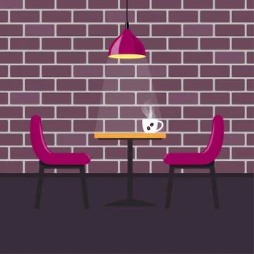 Restaurant table with two chairs and cup of coffee on it. Table in cosy resta Stock Illustration