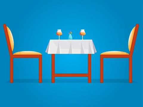 Restaurant table with two wine glasses and tablecloths Stock Illustration