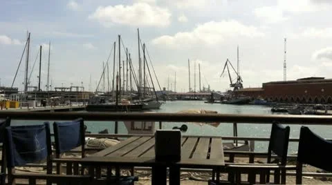 Restaurant table on the water Stock Footage 9273950