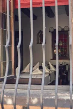 Restaurant table from the window 스톡 사진