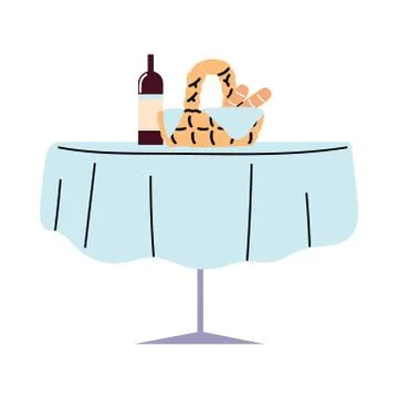 Restaurant table with wine botttle and breads basket vector design Illustrazione stock