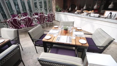 Restaurant tables ready for lunch Stock Footage 131984722