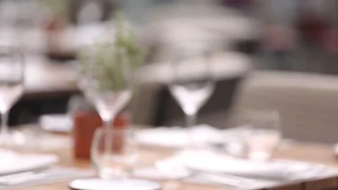Restaurant tables ready for lunch Stock Footage 131985054