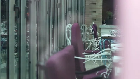 Restaurant tables ready for lunch Stock Footage 131985332