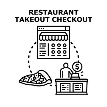 Restaurant takeout checkout service processing digital food orders Stock Illustration
