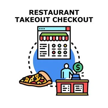 Restaurant takeout checkout service processing digital food orders Stock Illustration