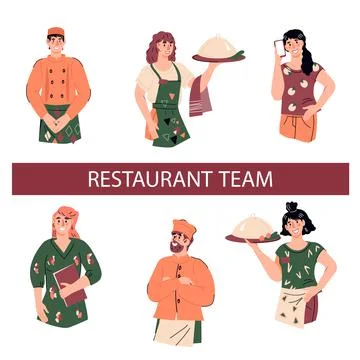 Restaurant team characters half-length portraits set, flat vector illustratio Stock Illustration