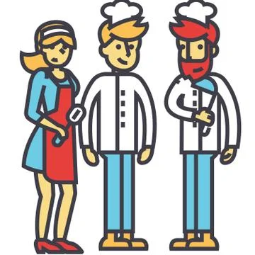 Restaurant team, kitchen workers, waiter, cooker. bartender concept. Stock Illustration